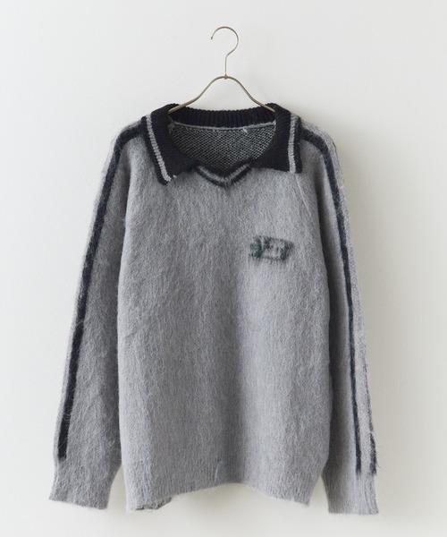 ニット セーター Game Shirt like Line Knit / ゲームシャツ風ニット レディース セール】Game Shirt like Line Knit / ゲームシャツ風ニット