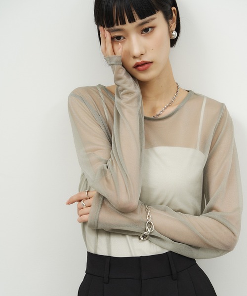 TAN SPARKLED TEE ラメシアーカットソー NOGLE tシャツ 「NOGLE/ノグル」アソートラメシアートップス