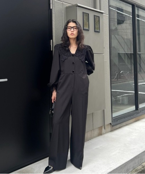 Ameri アメリ RETURN COLLAR ALL IN ONE ブラック Ameri（アメリ） オールインワン SAILOR LACE COLLAR JUMP SUIT