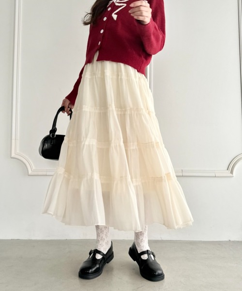 お値下げ❌タグ付UNITED ARROWSオーガンジー ティアードロングスカート Loueme スカート シアーオーガンジーティアードロングスカート