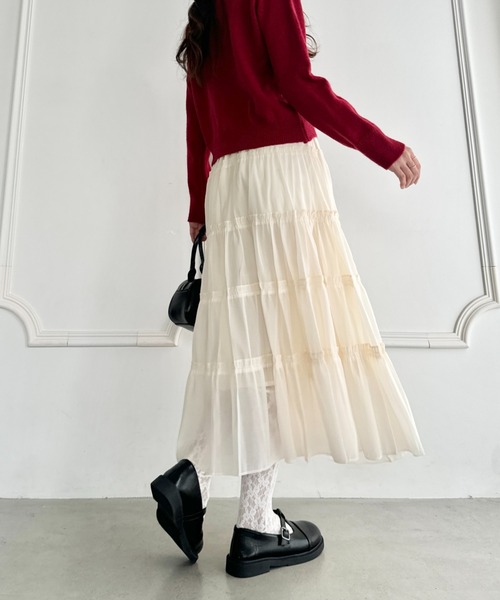 Loueme スカート シアーオーガンジーティアードロングスカート