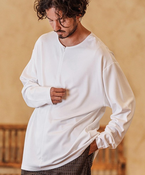 CAMBIO（カンビオ） ヘンリーネック tシャツ mlt5026- Zip Henley Neck