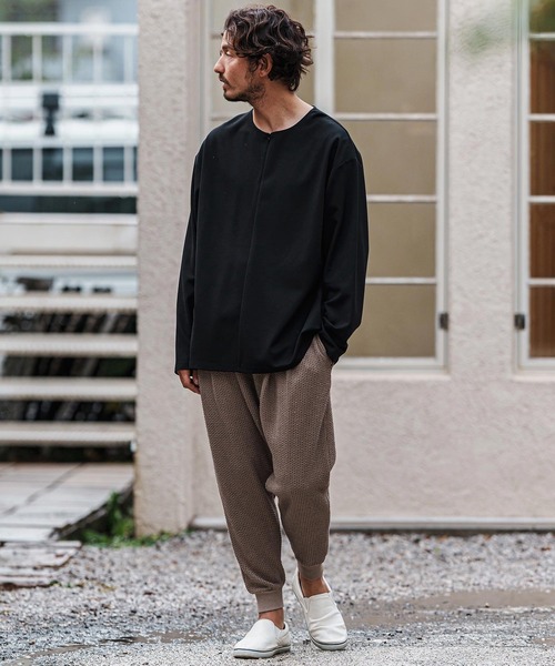 CAMBIO tシャツ mlt5026- Zip Henley Neck Ponti Cut sew ポンチ