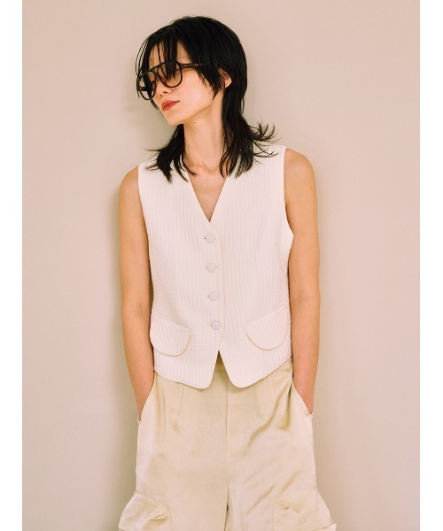 ベスト ジレ ジャガードジョーゼットベスト レディース