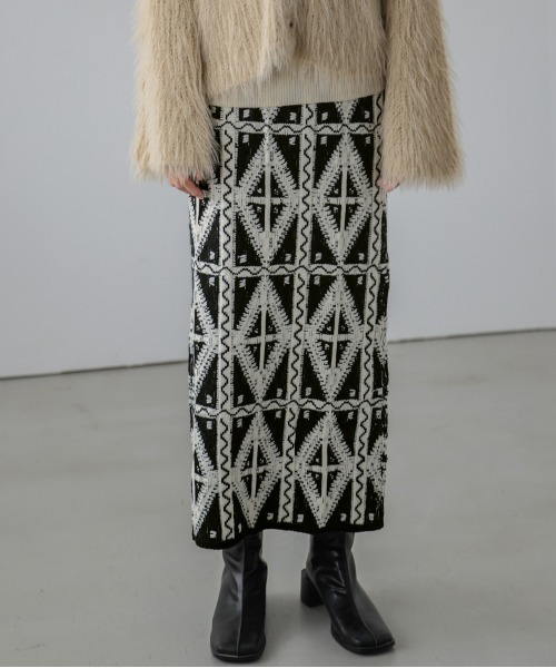 「La-gemme」 ニットスカート M ブラック レディース_画像3