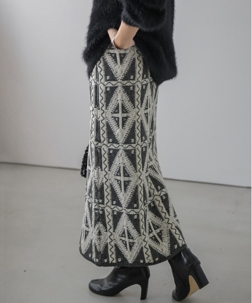 「La-gemme」 ニットスカート M ブラック レディース_画像8