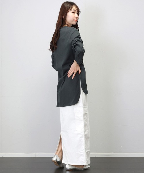 Aletta vita tシャツ リブ襟サイドスリット長袖カットソー レディース