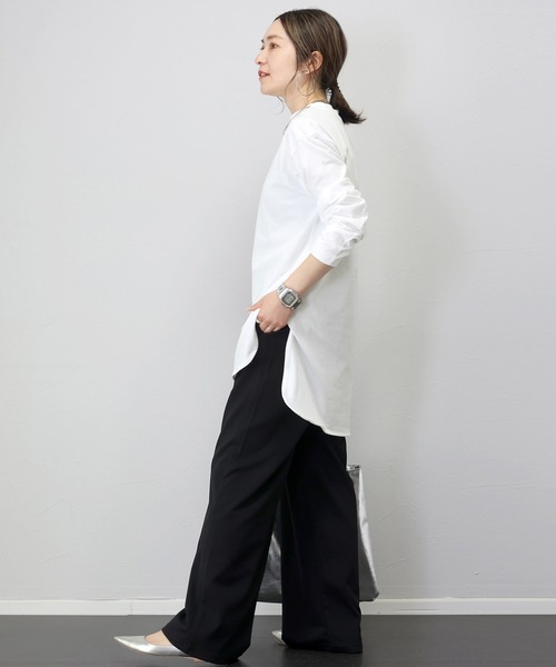 Aletta vita tシャツ リブ襟サイドスリット長袖カットソー レディース