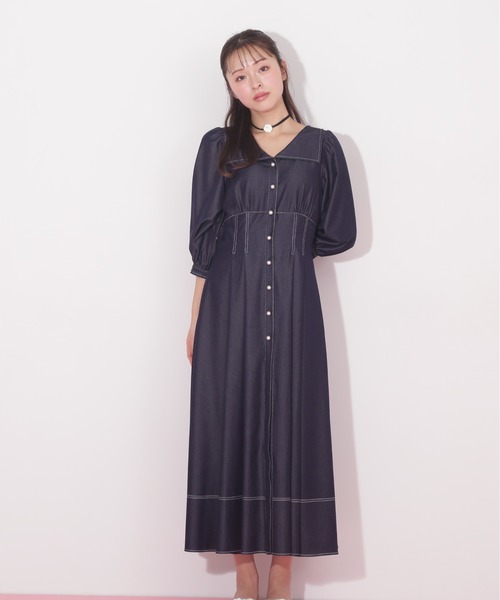 O334新品JILLSTUARTレースアップセットワンピースS￥17270 JILL by STUART ワンピース デニムライクステッチシリーズ2