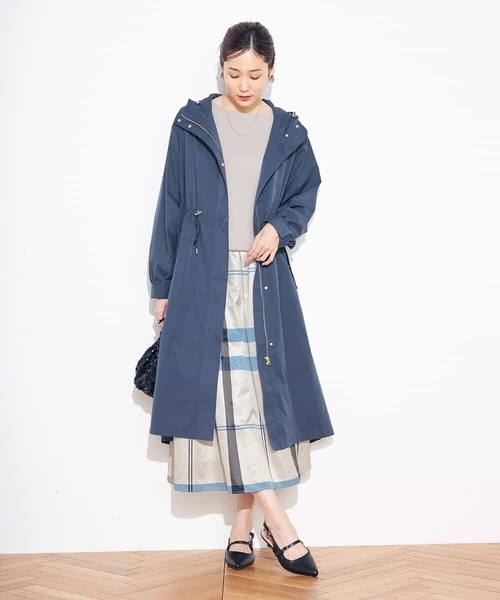 極美品イネド　ロングモッズコート スプリングコート　ドロスト　ギャザー(9) a.v.v（アー・ヴェ・ヴェ） モッズコート コート ドロストフーディー