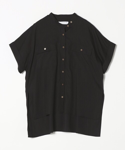theory 21SS ウォッシャブル　バンドカラー　ポケットブラウス　黒 N.O.R.C ブラウス シャツ ウォッシャブル2WAYバンドカラーシャツ
