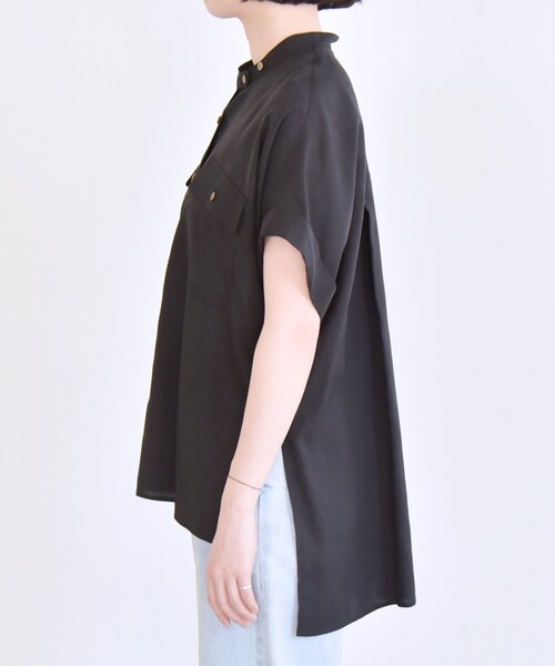 quaranciel ブラウス シャツ quaranciel:「手洗い可能」バンドカラー