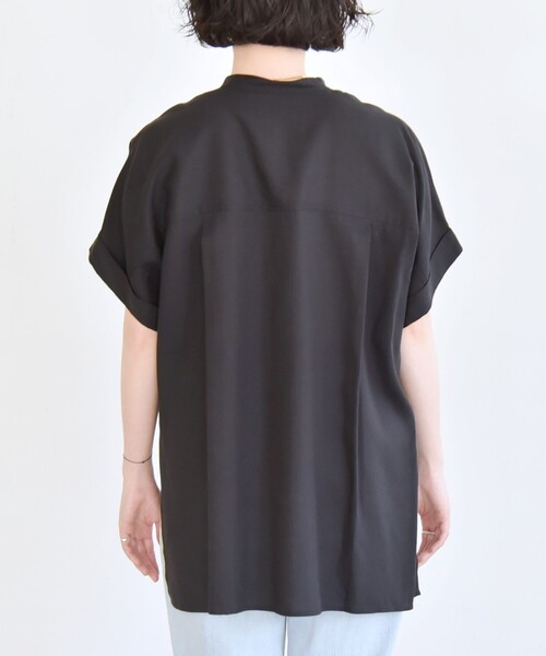 theory 21SS ウォッシャブル　バンドカラー　ポケットブラウス　黒 発送在庫あり】【SL/長袖】バンドカラー比翼ブラウスブラウス/ブラック