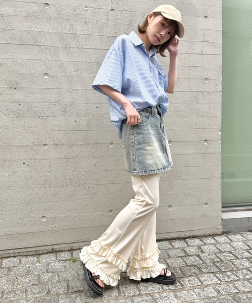 SOLLON.（ソルロン） ワイドパンツ パンツ ダブルフリルリブフレア