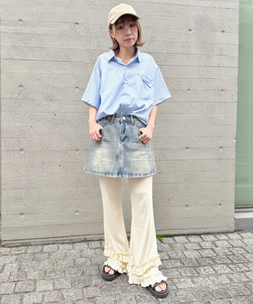 SOLLON.（ソルロン） パンツ ダブルフリルリブフレアパンツ レディース