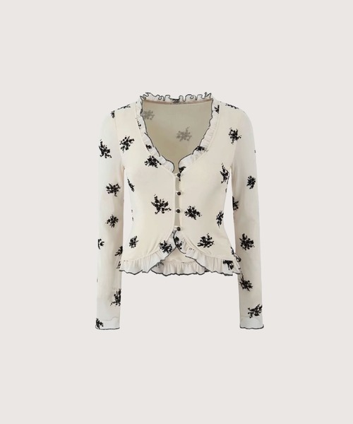 ブラウス シャツ Frill Piping Floral Blouse レディース