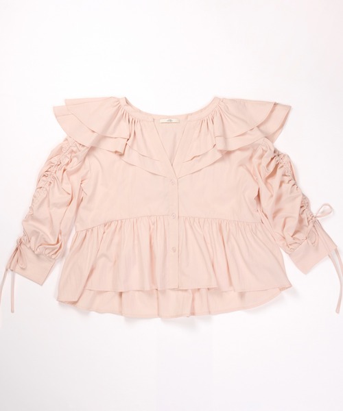 NOTRE emor /ノートルエモア　ピンクチュール長袖トップ asymmetry tulle tops（シャツ/ブラウス）｜NOTREemor（ノートルエモア
