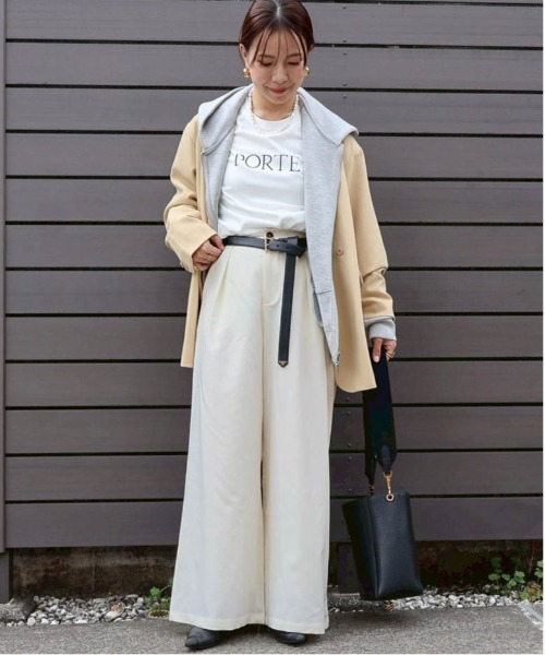 ワイドパンツ パンツ 「インフルエンサーコラボ」タックワイドパンツ