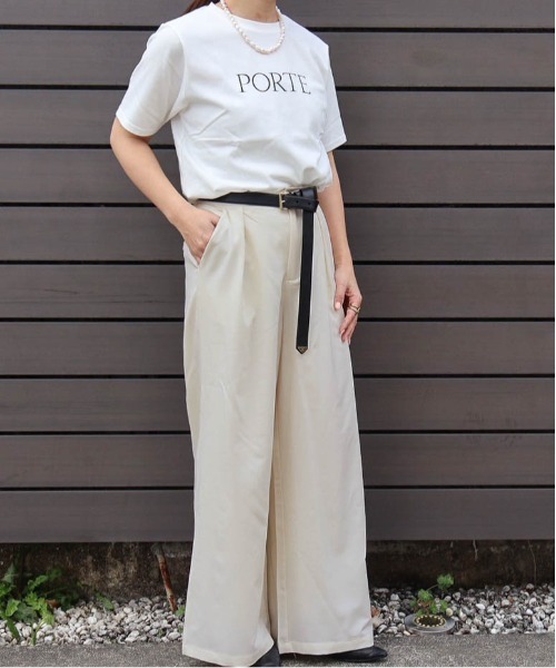 ワイドパンツ パンツ 「インフルエンサーコラボ」タックワイドパンツ