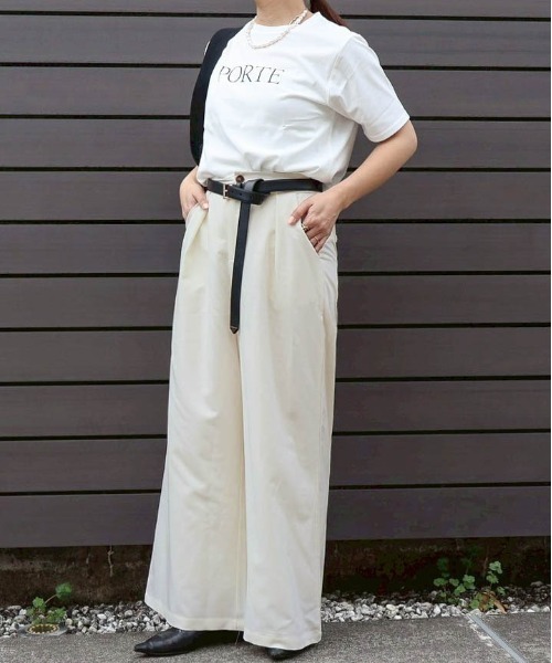 ワイドパンツ パンツ 「インフルエンサーコラボ」タックワイドパンツ