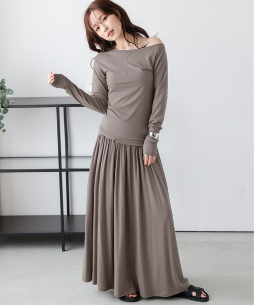 Lajour セットアップ 夏 日本製 ワンショルダートップス+スカート