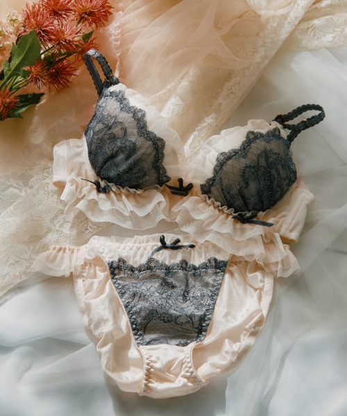 ブラジャー ショーツセット ボタニカルリボンレースアップ育乳脇高