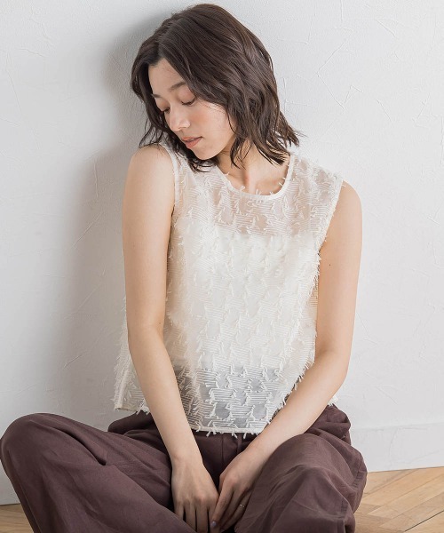ブラウス シャツ リボンカットジャガードブラウス「手洗い可能」 レディース