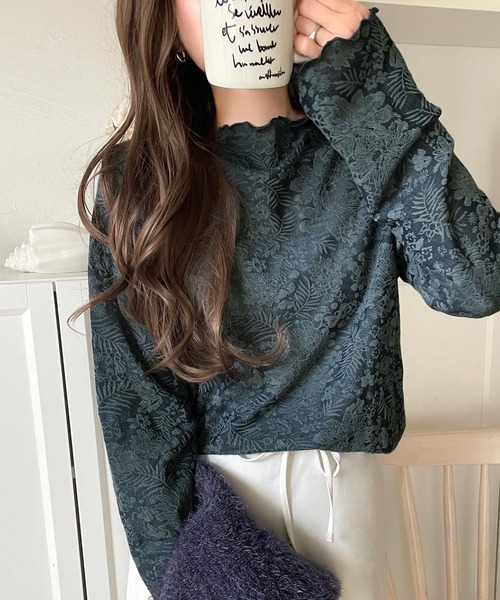 tシャツ 透け感で魅せる、秋の上品レイヤード。プチハイネック花柄レースメロウトップス（長袖） レディース | classicalelf