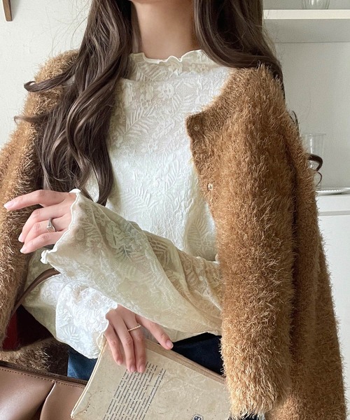 tシャツ 透け感で魅せる、秋の上品レイヤード。プチハイネック花柄レースメロウトップス（長袖） レディース | classicalelf | 10