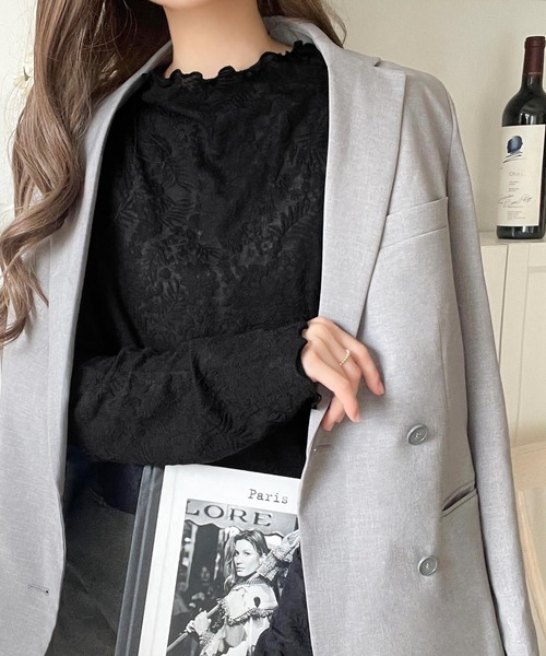 tシャツ 透け感で魅せる、秋の上品レイヤード。プチハイネック花柄レースメロウトップス（長袖） レディース | classicalelf | 19