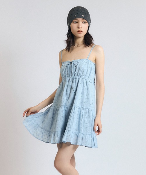 ACLENT ワンピース コットンレースティアードミニキャミ