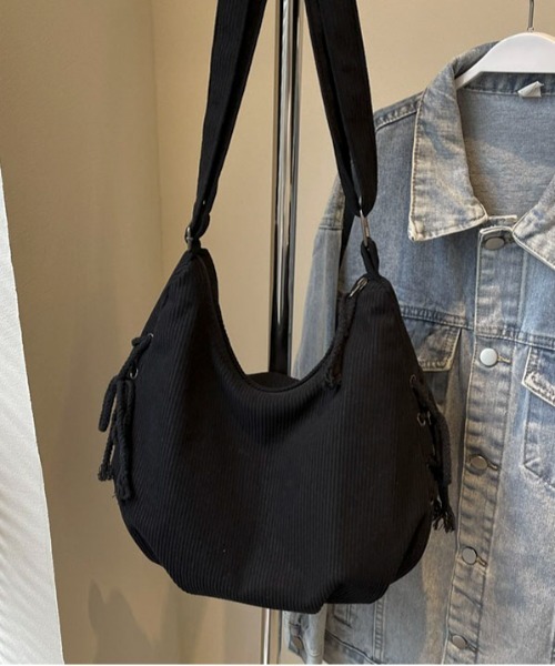 ショルダーバッグ バッグ サイドレースアップコーデュロイ三日月