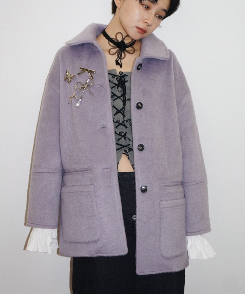 2way shaggy jacket / フリルシャギージャケット musubore（ムスボレ） コート アウター removable-cuffs 2way shaggy