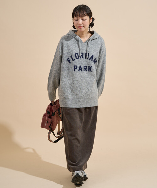 【グレージュ】【ニットジャガード】スウェット パーカー FREAK'S STORE（フリークスストア） ニット セーター ジャガード