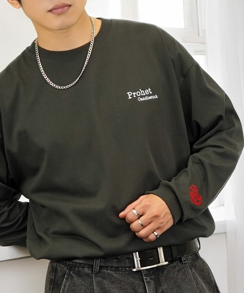 tシャツ 刺繍 ロゴ 長袖 Tシャツ ハート グラフィック ロンT