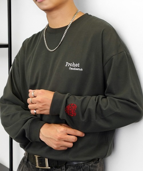 tシャツ 刺繍 ロゴ 長袖 Tシャツ ハート グラフィック ロンT