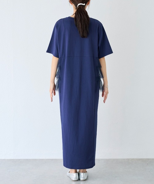 「LAVEANGE」 半袖ワンピース 5L ネイビー レディース_画像4
