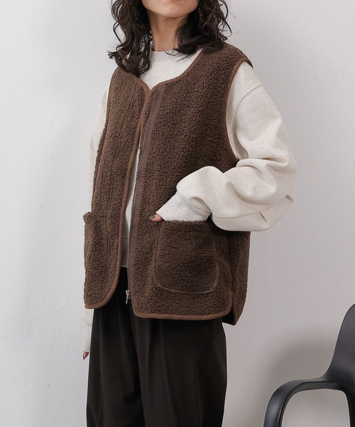 emesuelee ベスト ジレ ジップボアベスト レディース : ZOZOTOWN Yahoo