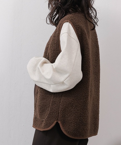 emesuelee ベスト ジレ ジップボアベスト レディース : ZOZOTOWN Yahoo