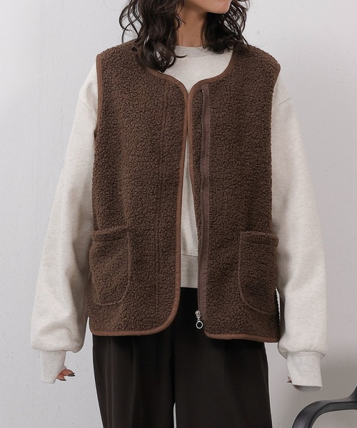 emesuelee ベスト ジレ ジップボアベスト レディース : ZOZOTOWN Yahoo