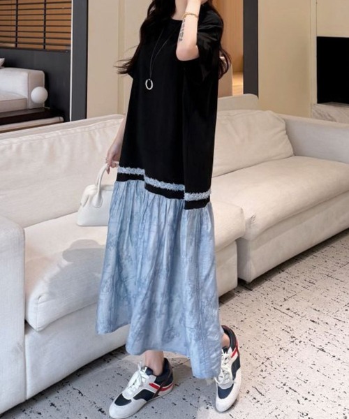 「CADBURY」 半袖ワンピース LARGE ブラック レディース_画像4