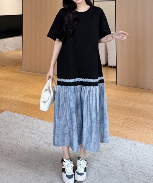 「CADBURY」 半袖ワンピース LARGE ブラック レディース_画像5