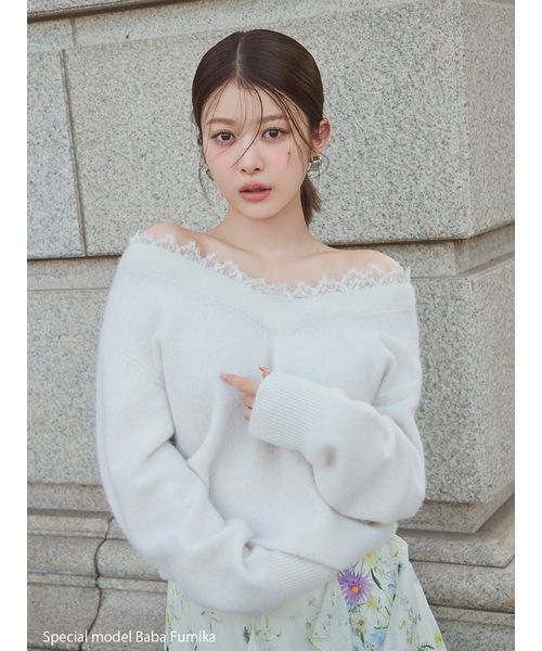 SNIDEL（スナイデル） ニット セーター フォックス衿レースプル