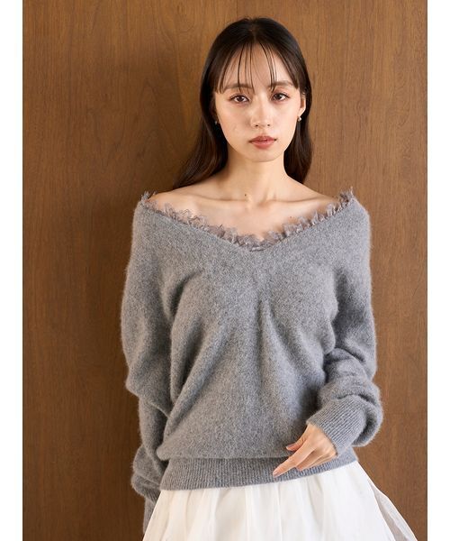 25AW 新作新品タグ付き SNIDEL フォックス衿レースプルオーバー セール】フォックス衿レースプルオーバー（ニット/セーター）｜SNIDEL