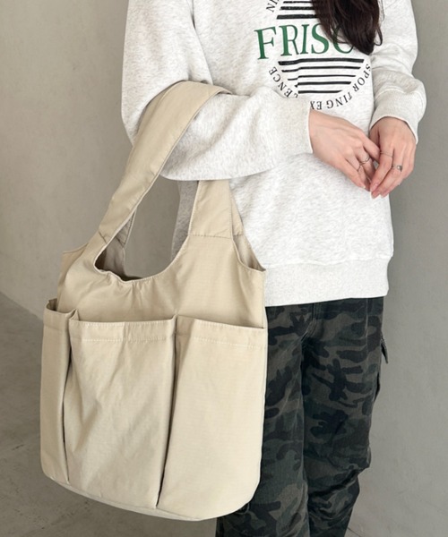 トートバッグ 「A4収納可」多ポケットナイロントートバッグ レディース