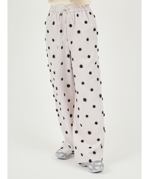 emmi パンツ フラワーエンブロイダリーウエストゴムパンツ レディース