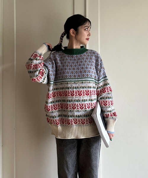 「AS KNOW AS plus」 長袖ニット FREE グレー レディース_画像2