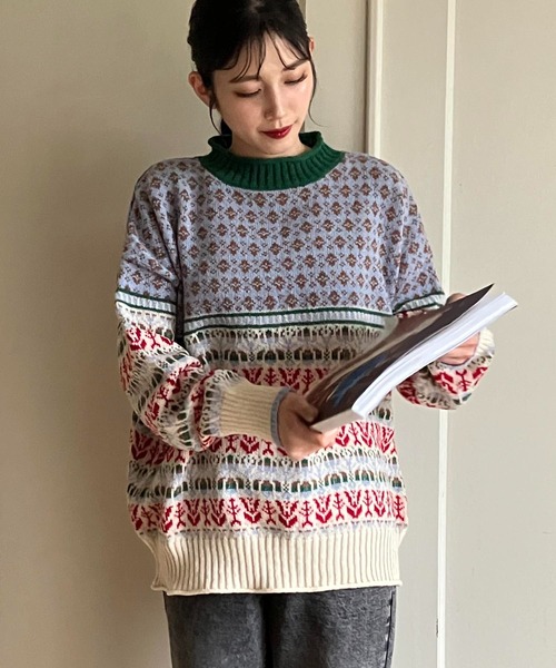 「AS KNOW AS plus」 長袖ニット FREE グレー レディース_画像3