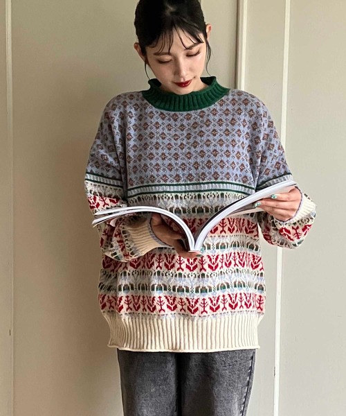 「AS KNOW AS plus」 長袖ニット FREE グレー レディース_画像4