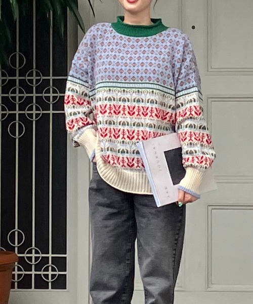 「AS KNOW AS plus」 長袖ニット FREE グレー レディース_画像9